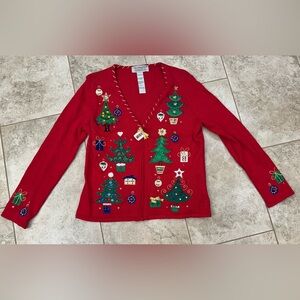 Vintage Tiara International Red Christmas collection cardigan Sweater size M
